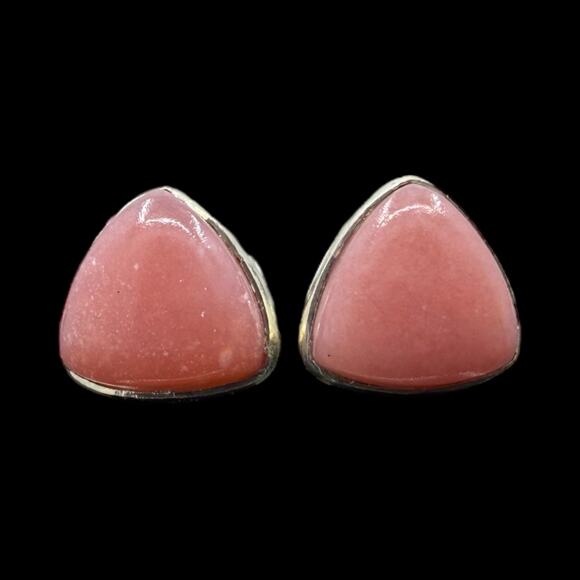 Natural Peruvian Pink Opal Stud Earrings 925 Sterling Silver Handmade Artisan - Picture 3 of 5